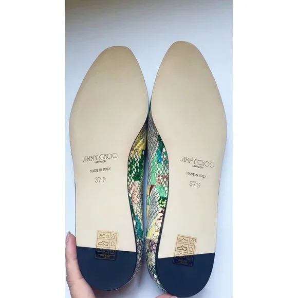 Jimmy Choo Cap-Toe Snakeskin-Embossed Leather Ballerina Flats size 37.5